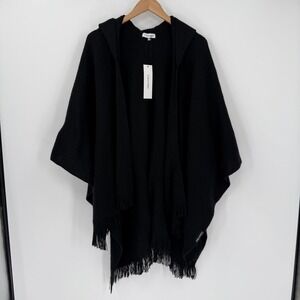 NWT‎ Calvin Klein Hooded Poncho Sweater Cardigan Fringe Hem Black One Size